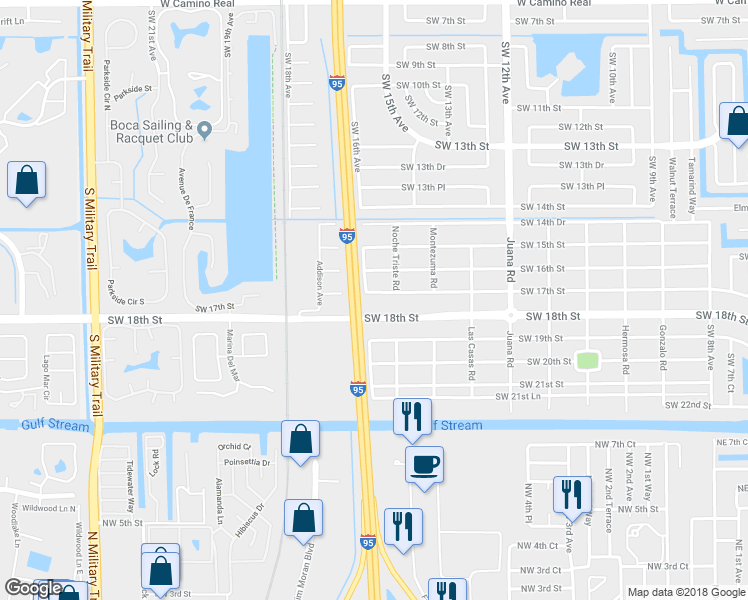 map of restaurants, bars, coffee shops, grocery stores, and more near 1580 Southwest 17th Street in Boca Raton