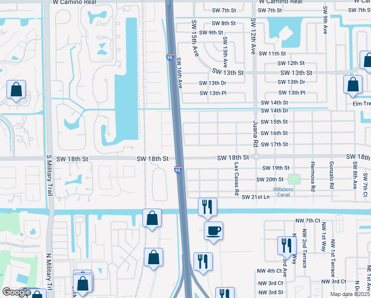 map of restaurants, bars, coffee shops, grocery stores, and more near 1580 Southwest 17th Street in Boca Raton