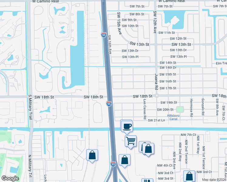map of restaurants, bars, coffee shops, grocery stores, and more near 1598 Southwest 17th Street in Boca Raton