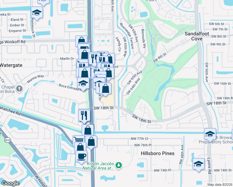 map of restaurants, bars, coffee shops, grocery stores, and more near 1721 Southwest 65th Avenue in Boca Raton