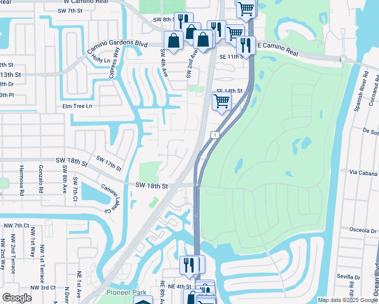 map of restaurants, bars, coffee shops, grocery stores, and more near 1660 Southwest 2nd Avenue in Boca Raton