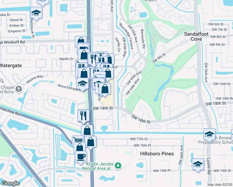 map of restaurants, bars, coffee shops, grocery stores, and more near 1721 Southwest 65th Avenue in Boca Raton