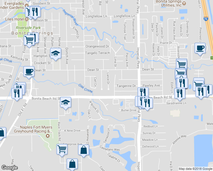 map of restaurants, bars, coffee shops, grocery stores, and more near 27952 Lance Drive in Bonita Springs
