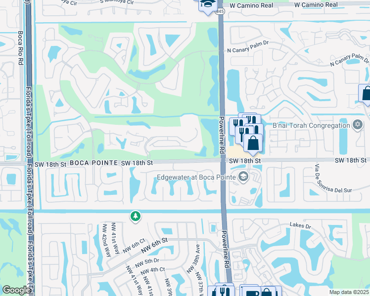 map of restaurants, bars, coffee shops, grocery stores, and more near 7275 Panache Way in Boca Raton