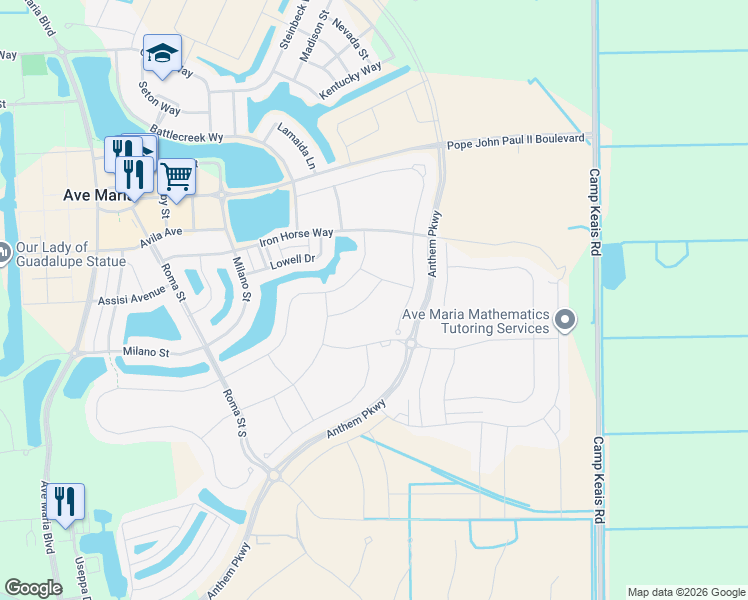 map of restaurants, bars, coffee shops, grocery stores, and more near 5048 Arancia Ln in Ave Maria