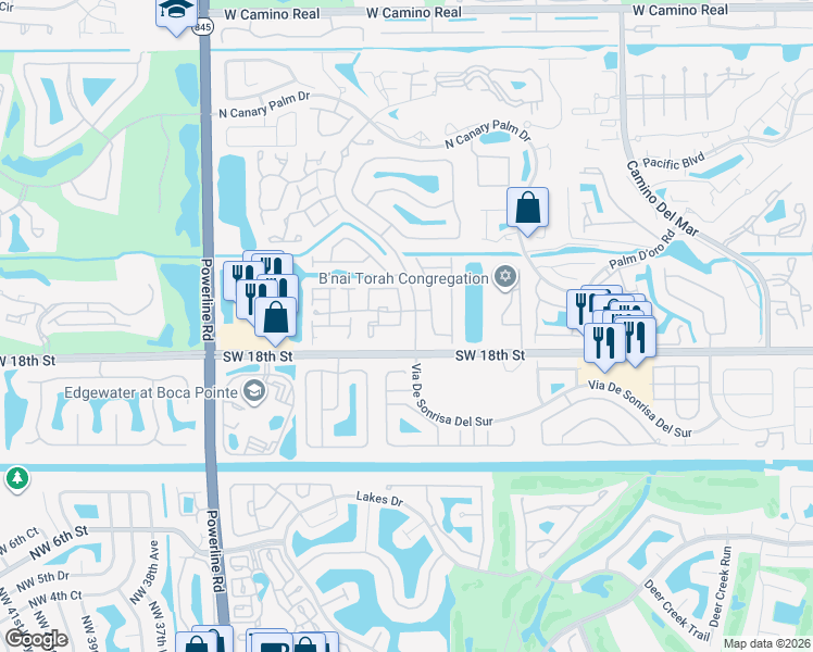 map of restaurants, bars, coffee shops, grocery stores, and more near 6568 Via Regina in Boca Raton