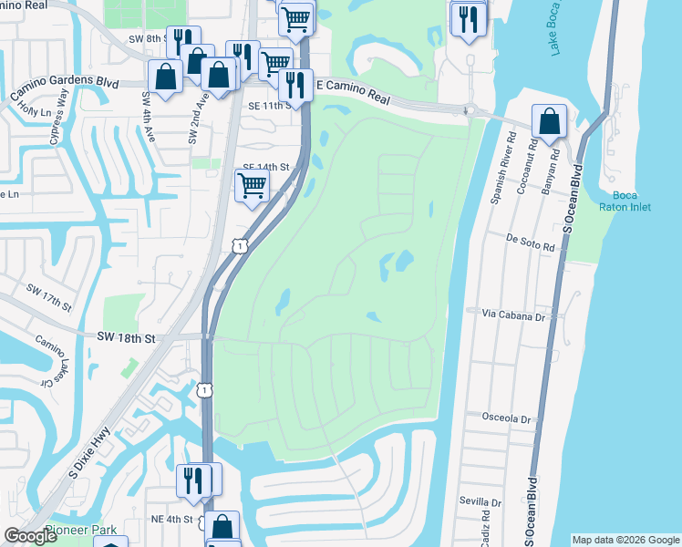 map of restaurants, bars, coffee shops, grocery stores, and more near 1843 Sabal Palm Drive in Boca Raton