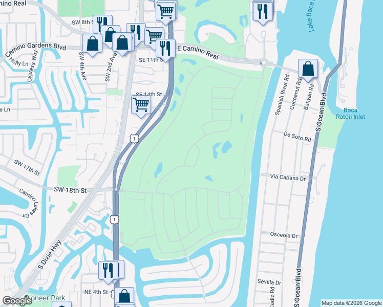map of restaurants, bars, coffee shops, grocery stores, and more near 1843 Sabal Palm Drive in Boca Raton