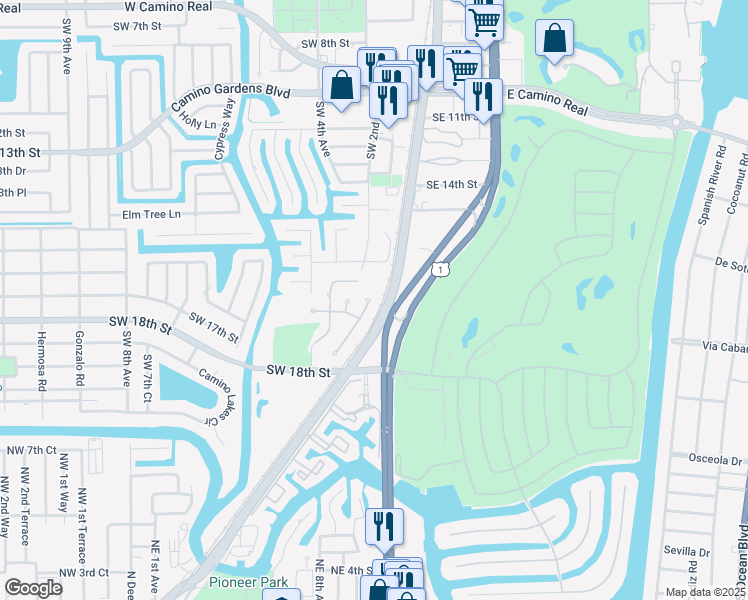 map of restaurants, bars, coffee shops, grocery stores, and more near 1660 Southwest 2nd Avenue in Boca Raton