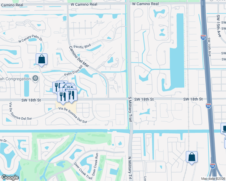 map of restaurants, bars, coffee shops, grocery stores, and more near 23200 Camino Del Mar in Boca Raton