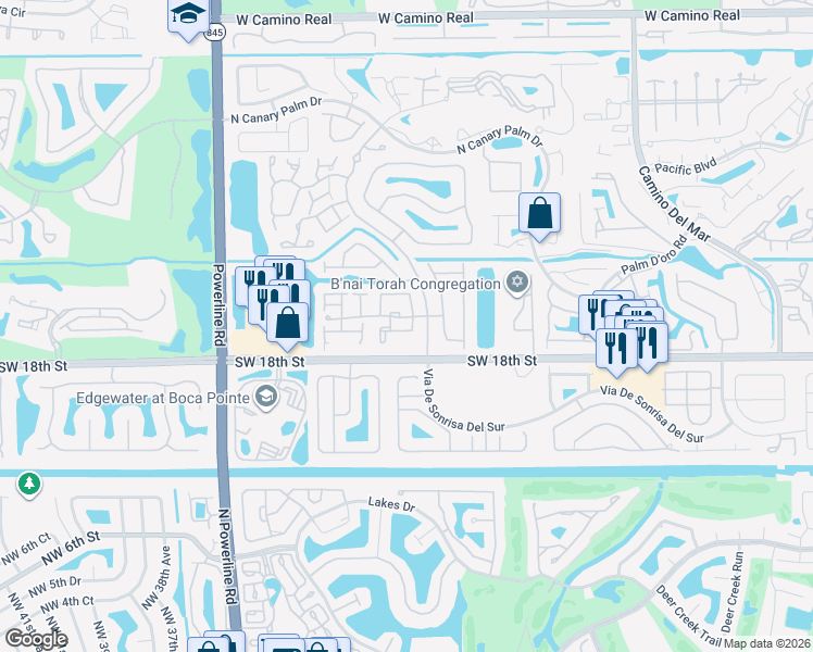 map of restaurants, bars, coffee shops, grocery stores, and more near 6568 Via Regina in Boca Raton