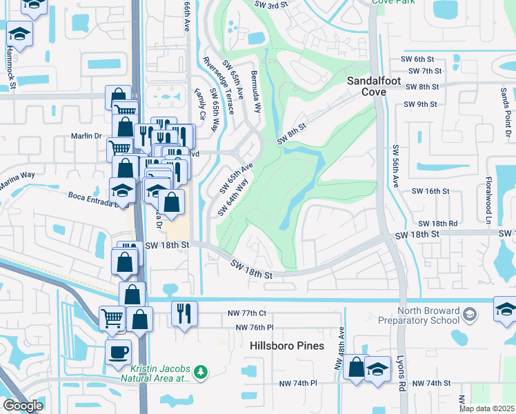 map of restaurants, bars, coffee shops, grocery stores, and more near 9468 Kinley Place in Boca Raton