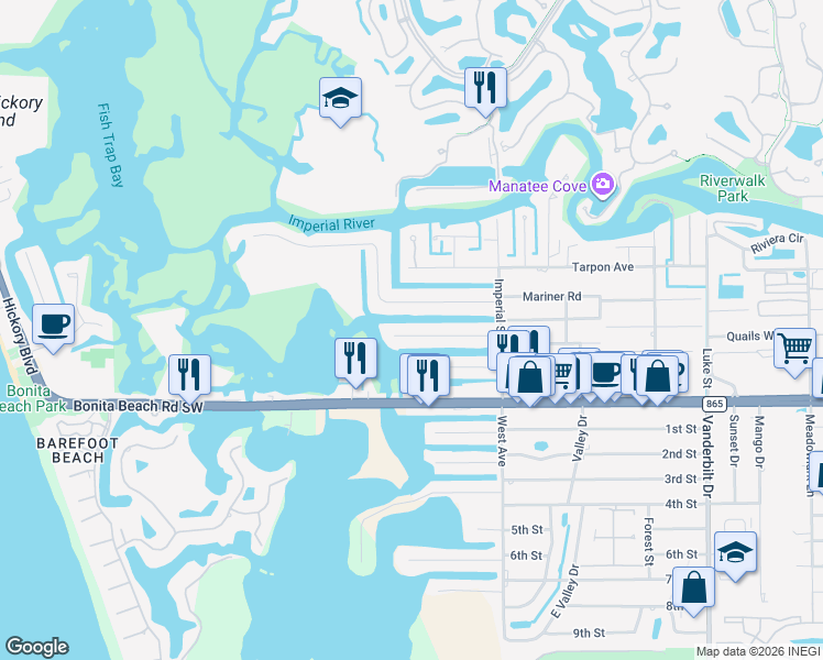map of restaurants, bars, coffee shops, grocery stores, and more near 4869 Regal Drive in Bonita Springs