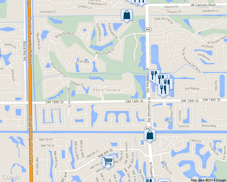map of restaurants, bars, coffee shops, grocery stores, and more near 7314 Panache Way in Boca Raton