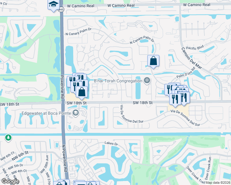 map of restaurants, bars, coffee shops, grocery stores, and more near 6568 Via Regina in Boca Raton