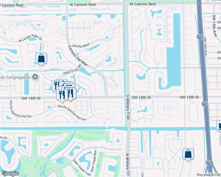map of restaurants, bars, coffee shops, grocery stores, and more near 23200 Camino Del Mar in Boca Raton