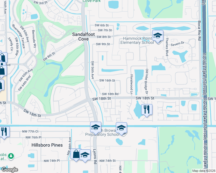 map of restaurants, bars, coffee shops, grocery stores, and more near 23139 Southwest 54th Avenue in Boca Raton