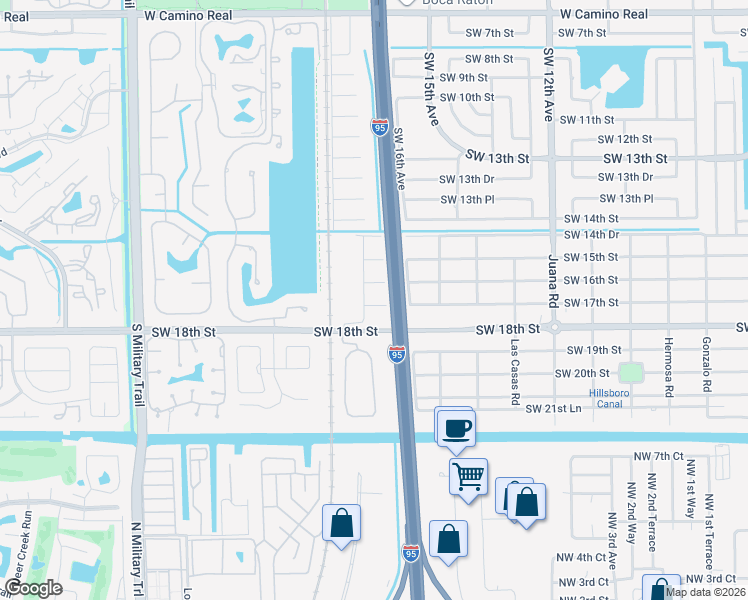map of restaurants, bars, coffee shops, grocery stores, and more near 1680 Southwest 17th Street in Boca Raton