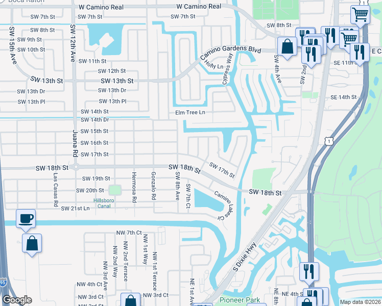 map of restaurants, bars, coffee shops, grocery stores, and more near 791 Southwest 18th Street in Boca Raton