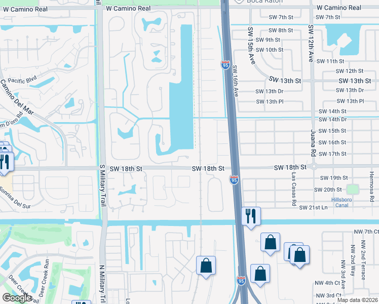map of restaurants, bars, coffee shops, grocery stores, and more near 1834 Southwest 17th Street in Boca Raton