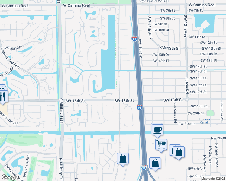map of restaurants, bars, coffee shops, grocery stores, and more near 1834 Southwest 17th Street in Boca Raton