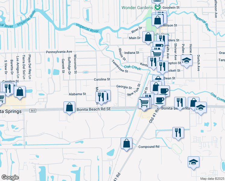 map of restaurants, bars, coffee shops, grocery stores, and more near 27810 Washington Street in Bonita Springs