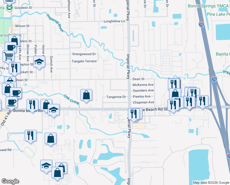 map of restaurants, bars, coffee shops, grocery stores, and more near 11366 Tangerine Drive in Bonita Springs