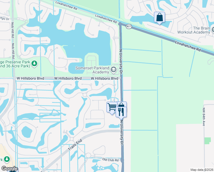 map of restaurants, bars, coffee shops, grocery stores, and more near 9460 Eden Manor in Parkland