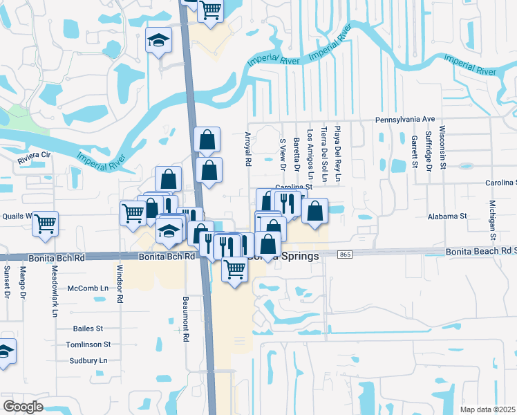 map of restaurants, bars, coffee shops, grocery stores, and more near 9007 Somerset Lane in Bonita Springs
