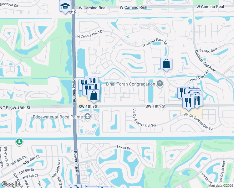 map of restaurants, bars, coffee shops, grocery stores, and more near 6707 Via Regina in Boca Raton