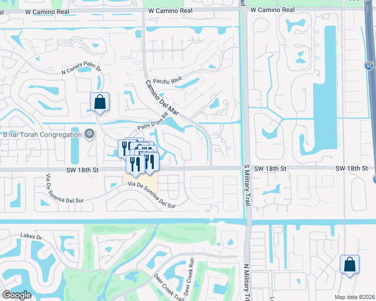 map of restaurants, bars, coffee shops, grocery stores, and more near 23186 L'Ermitage Circle in Boca Raton