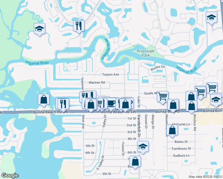 map of restaurants, bars, coffee shops, grocery stores, and more near 27629 Reahard Court in Bonita Springs