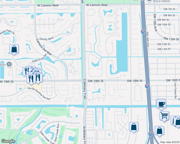 map of restaurants, bars, coffee shops, grocery stores, and more near 2230 Southwest 15th Place in Boca Raton