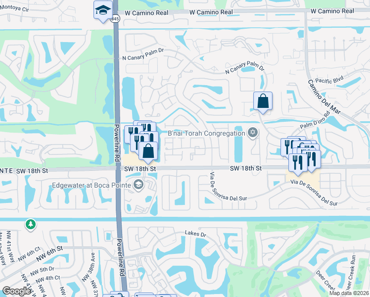 map of restaurants, bars, coffee shops, grocery stores, and more near 6707 Via Regina in Boca Raton