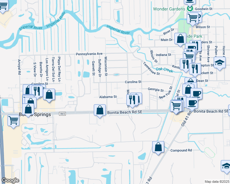 map of restaurants, bars, coffee shops, grocery stores, and more near 27800 Pension Place in Bonita Springs