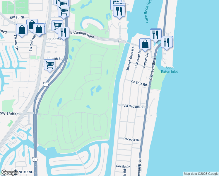 map of restaurants, bars, coffee shops, grocery stores, and more near 1763 Royal Palm Way in Boca Raton