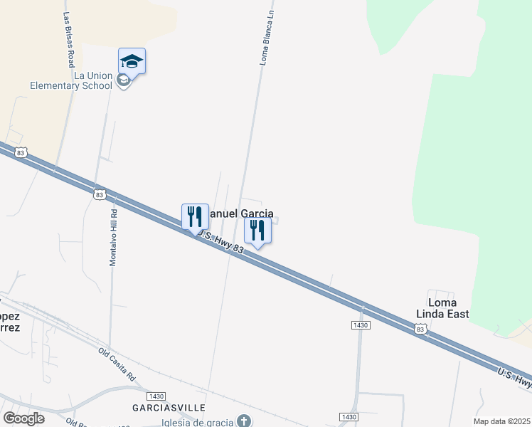 map of restaurants, bars, coffee shops, grocery stores, and more near 29 East Trevino Street in Rio Grande City