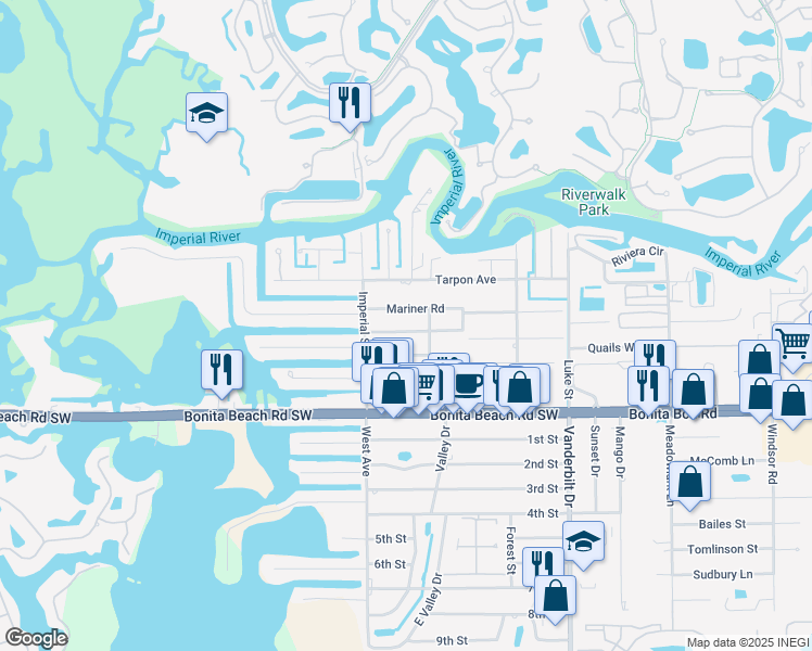map of restaurants, bars, coffee shops, grocery stores, and more near 4400 Little Hickory Road in Bonita Springs