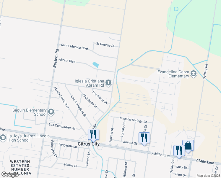map of restaurants, bars, coffee shops, grocery stores, and more near 8813 Abram Road in Mission