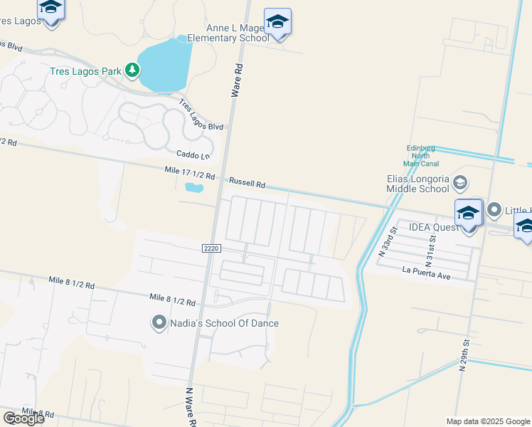 map of restaurants, bars, coffee shops, grocery stores, and more near 13925 North 39th Street in Edinburg