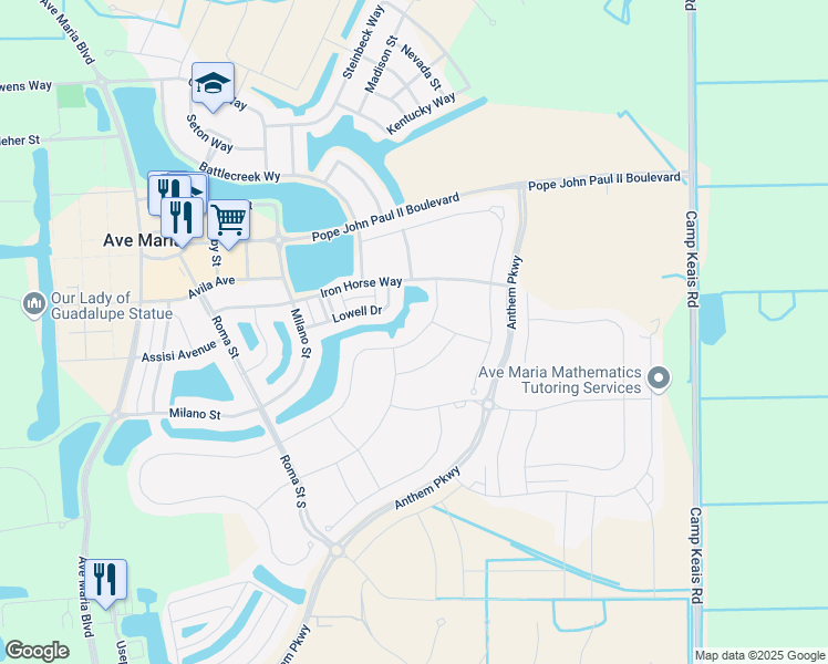 map of restaurants, bars, coffee shops, grocery stores, and more near 5001 Salerno Street in Ave Maria