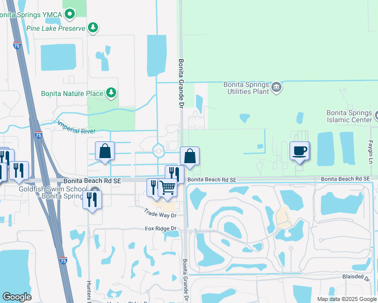 map of restaurants, bars, coffee shops, grocery stores, and more near 27865 Bonita Grande Drive in Bonita Springs