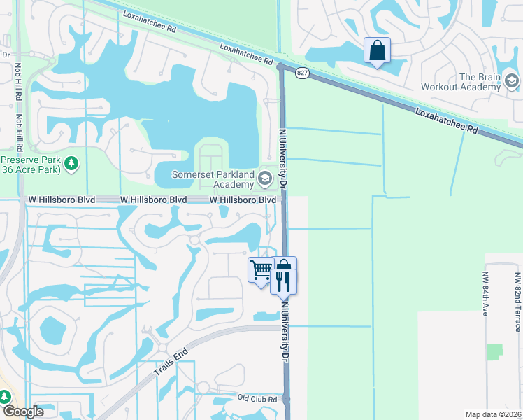 map of restaurants, bars, coffee shops, grocery stores, and more near 9411 Eden Manor in Parkland