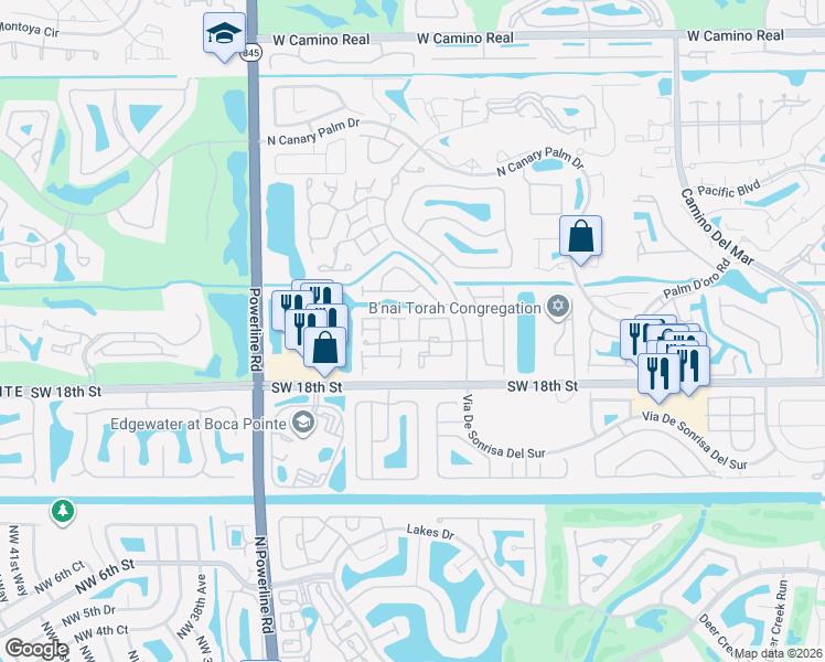 map of restaurants, bars, coffee shops, grocery stores, and more near 6707 Via Regina in Boca Raton