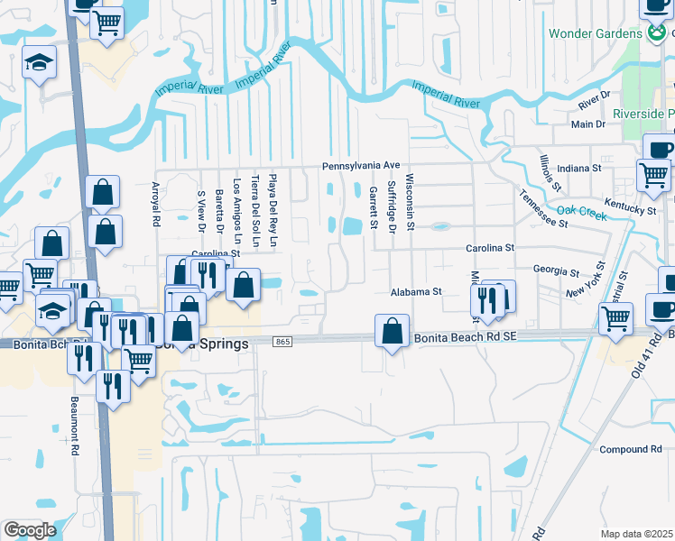 map of restaurants, bars, coffee shops, grocery stores, and more near 27830 Hacienda East Boulevard in Bonita Springs