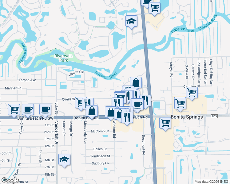 map of restaurants, bars, coffee shops, grocery stores, and more near 3410 Ketcham Court in Bonita Springs