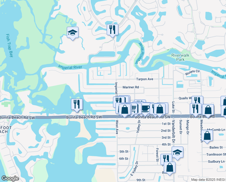 map of restaurants, bars, coffee shops, grocery stores, and more near 4815 Esplanade Street in Bonita Springs