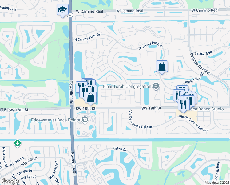 map of restaurants, bars, coffee shops, grocery stores, and more near 6707 Via Regina in Boca Raton