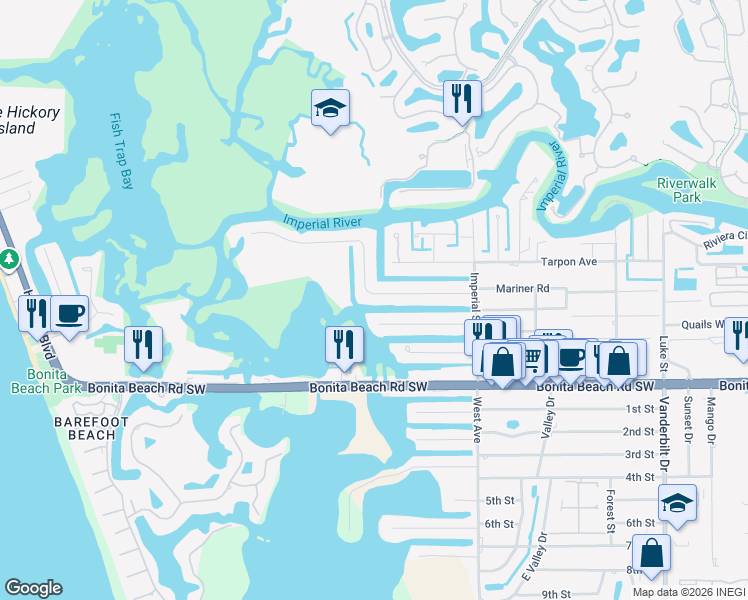 map of restaurants, bars, coffee shops, grocery stores, and more near 4869 Esplanade Street in Bonita Springs
