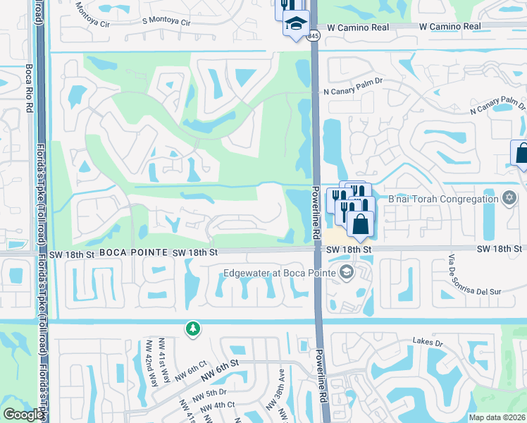 map of restaurants, bars, coffee shops, grocery stores, and more near 7225 Promenade Drive in Boca Raton